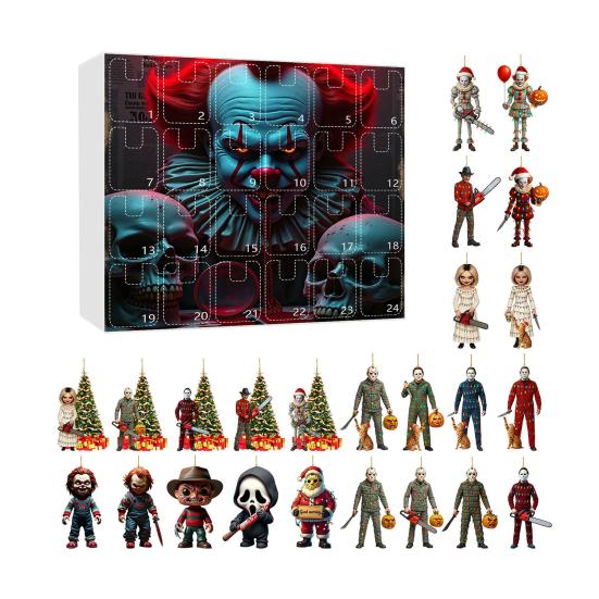 Хэллоуин Адвент-календарь 2025 24-дневный календарь обратного отсчета с коллекционными акриловыми подвесками Тема ужасов Обратный отсчет