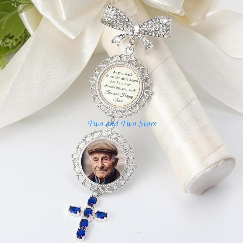 HX6F Elegant Bridal Bouquet Photo Charm Unique Accessory Photo Charm Bowknot Lapel Pin Jewelry For Wedding Day