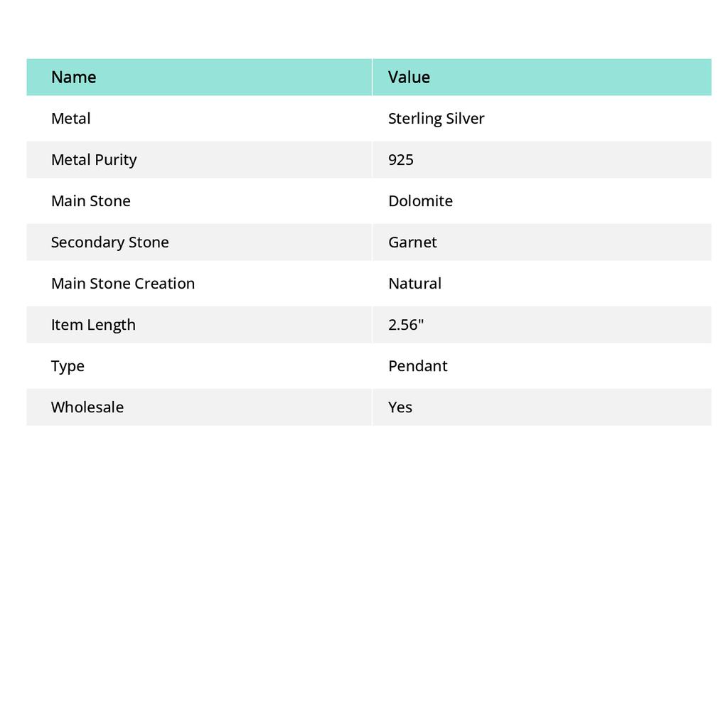 Natural Dolomite, Garnet Gemstone 925 Sterling Silver Jewelry Pendant 2.56" G8b91