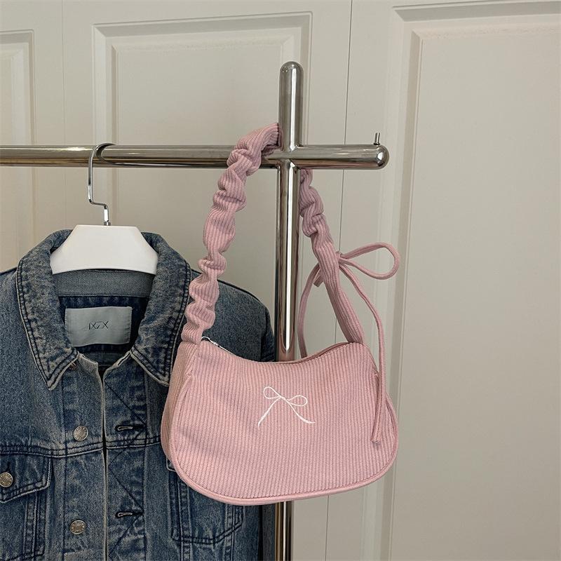 2025 Осень Женская Модная Плиссированная Сумка-тоут—Маленькая Квадратная Вышитая Бантом Сумка на Плечо и Подмышку