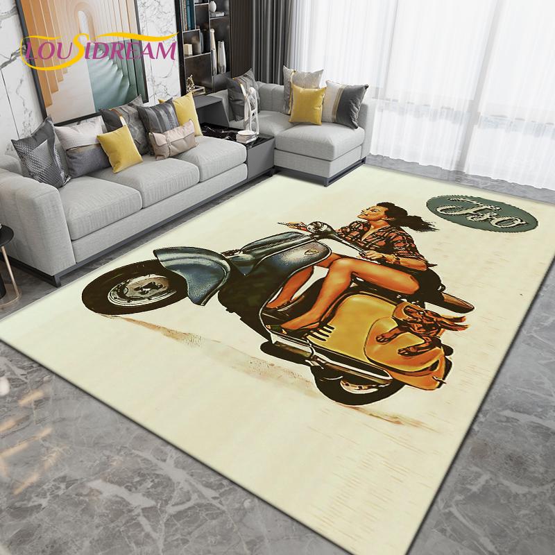 Ретро винтажный мотоциклетный коврик, большой ковер, ковер для гостиной, спальни, дивана, кухонный коврик для ванной комнаты, нескользящий напольный коврик в подарок
