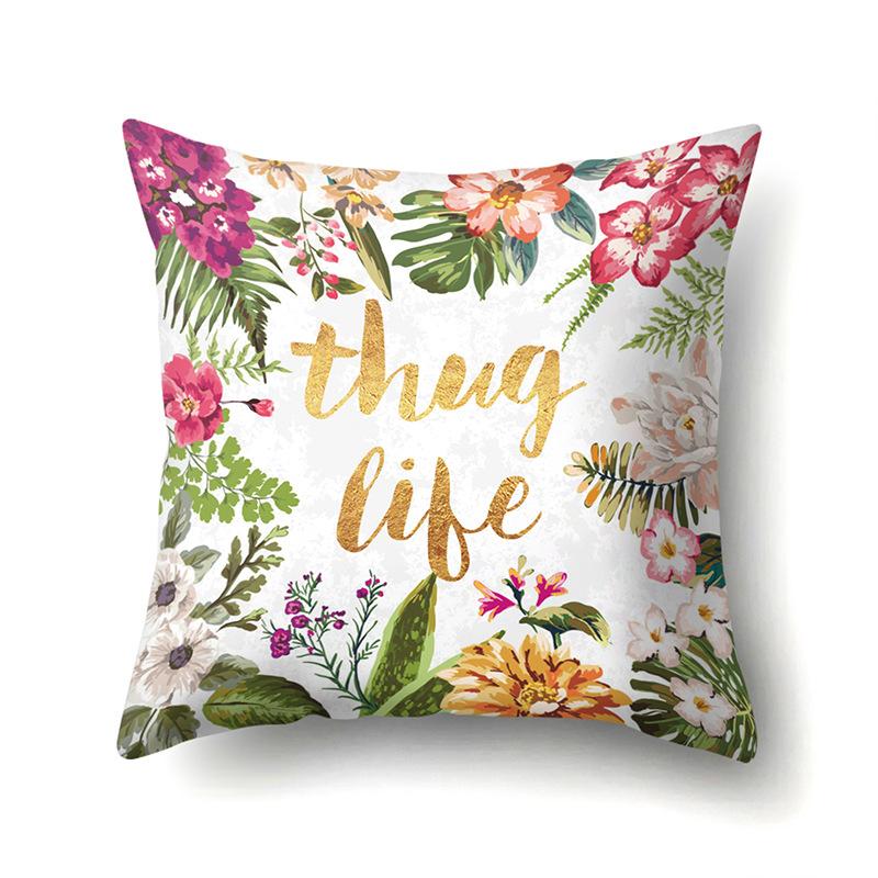 Полиэстеровая наволочка Декоративные цветы Домашнее растение Принт Наволочка Поясничная подушка Чехол на подушку для дивана