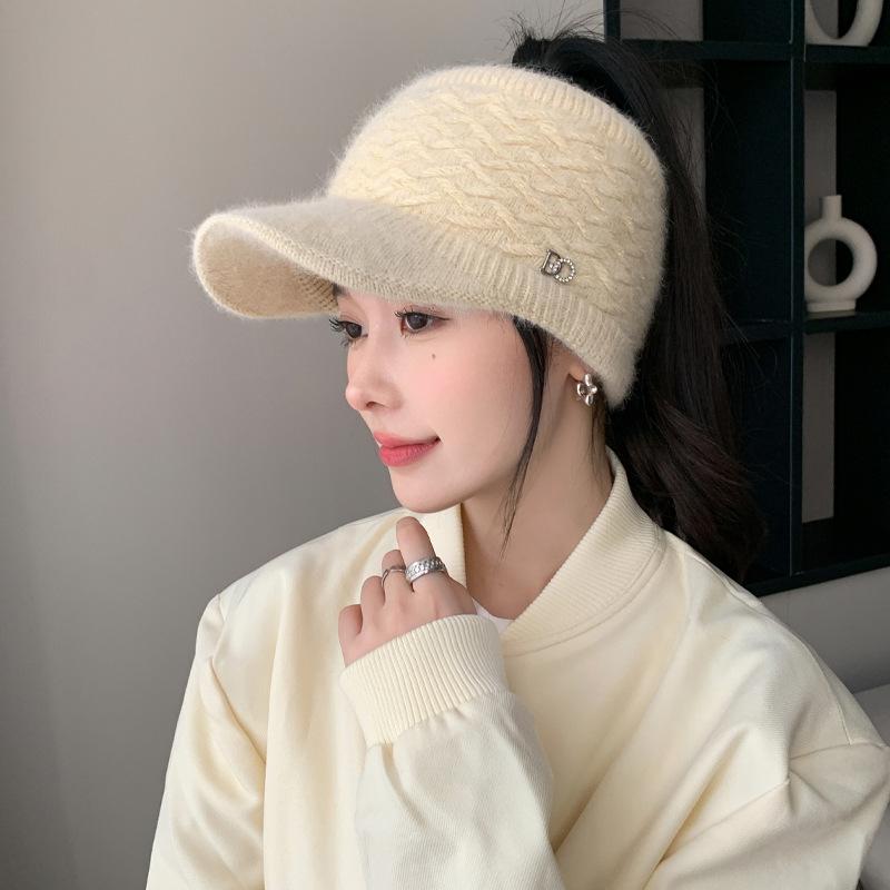 Autumn and Winter Empty Top Hat for Women Korean Style Versatile Fashion Rabbit Wool Knitted Hat for Students Outdoor Windproof and Warm Wool Hat