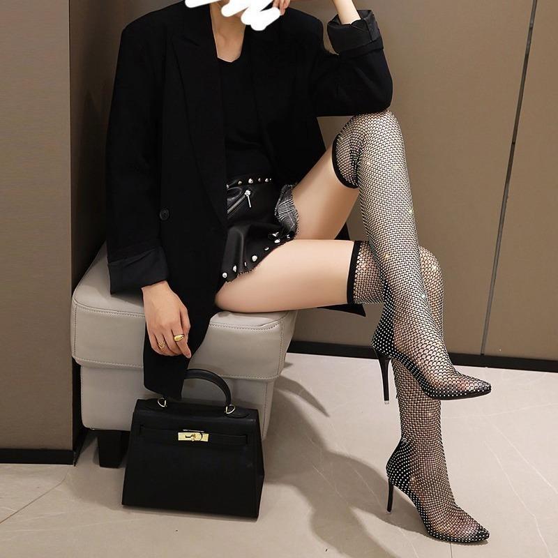 Высокие каблуки, тонкие каблуки, высокие каблуки, выше колена, со стразами, высокие каблуки для женщин