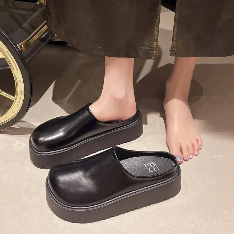 Модные весенние туфли на плоской подошве на платформе, женские туфли-мюли с открытой пяткой, туфли 2024 года, дизайнерские модные сандалии, новые повседневные шлепанцы для ходьбы, женские