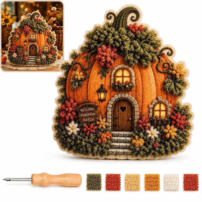 Whimsical Village Creative 3D Fabric Poke Art DIY Kit Mushroom Cottage Village Hand‑Poking Craft Making Set For Adults Beginners