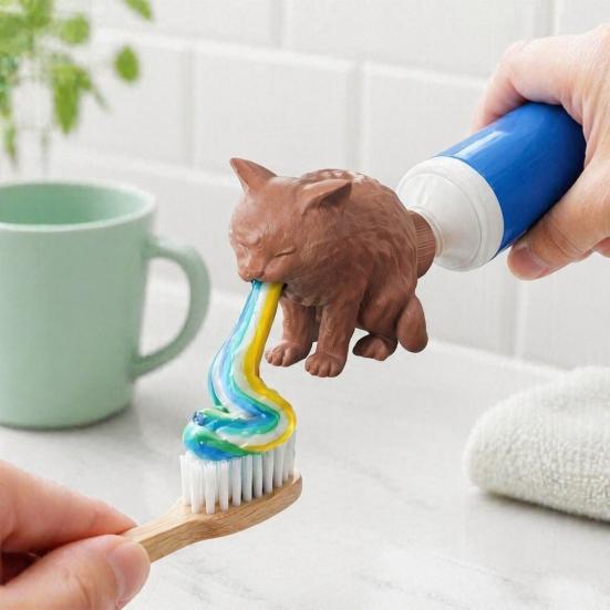 Cute Cat Toothpaste Holder 3D Printed Cap, Funny Vomiting Topper, Novelty Gift for Owners Creative Dispenser Kids Adults Bathroom Accessory