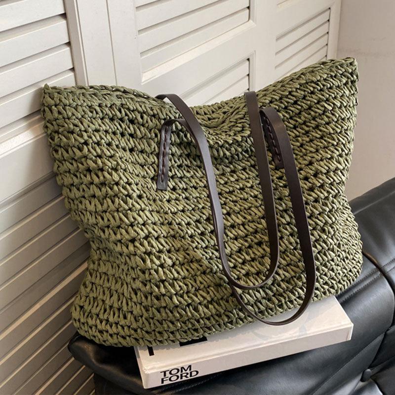 Straw Woven Tote Bags Casual Large Luxury Design Capacity Handbag Beach Shoulder Simple Women'S Bag Style Shopping Summer