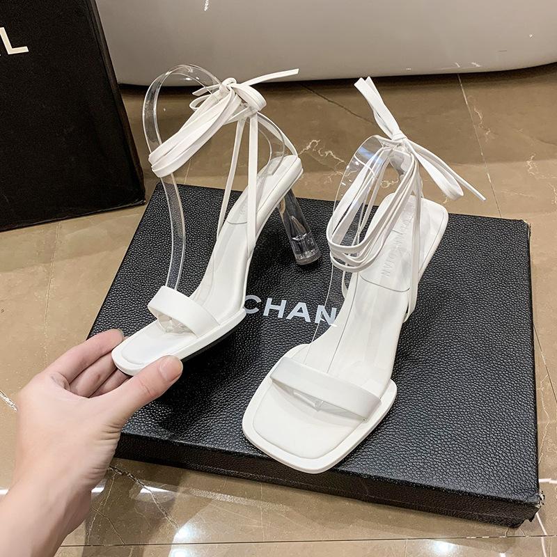 Модные женские босоножки с ремешками 2024 года, новые летние серебристые женские босоножки на высоком каблуке, дизайнерские босоножки с прозрачным каблуком, женская обувь