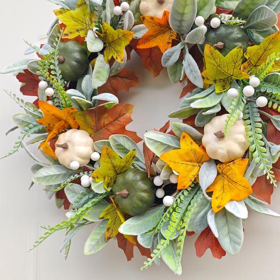Simulated Wreath Autumn Maple Leaf Pumpkin Pine Cone Berry Wreath