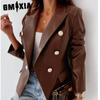 Autumn Winter Long Sleeve Double Breasted Fashion PU Leather Suit Small Jacket