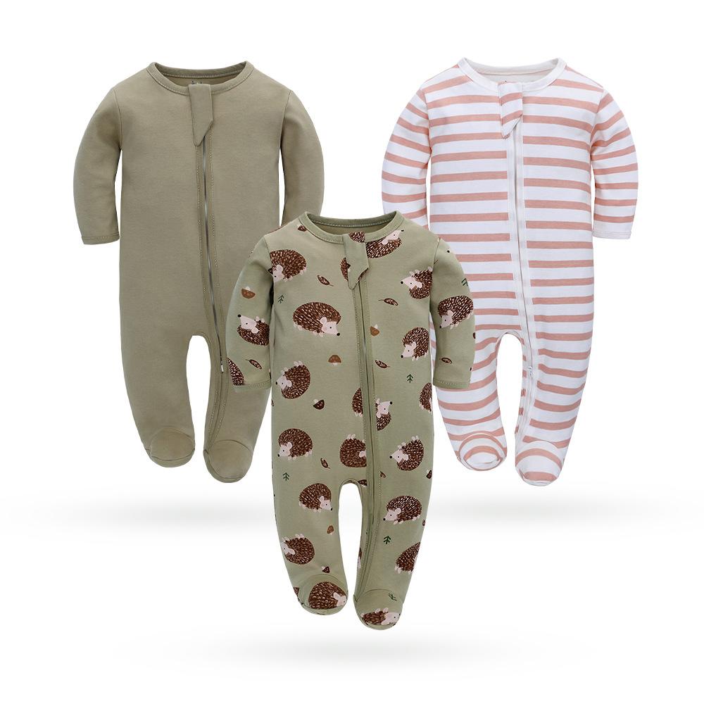 Детский комбинезон из 3 предметов, весенне-летний комбинезон с длинными рукавами для новорожденных, детский комбинезон с облегающими ножками, на молнии, одежда для новорожденных