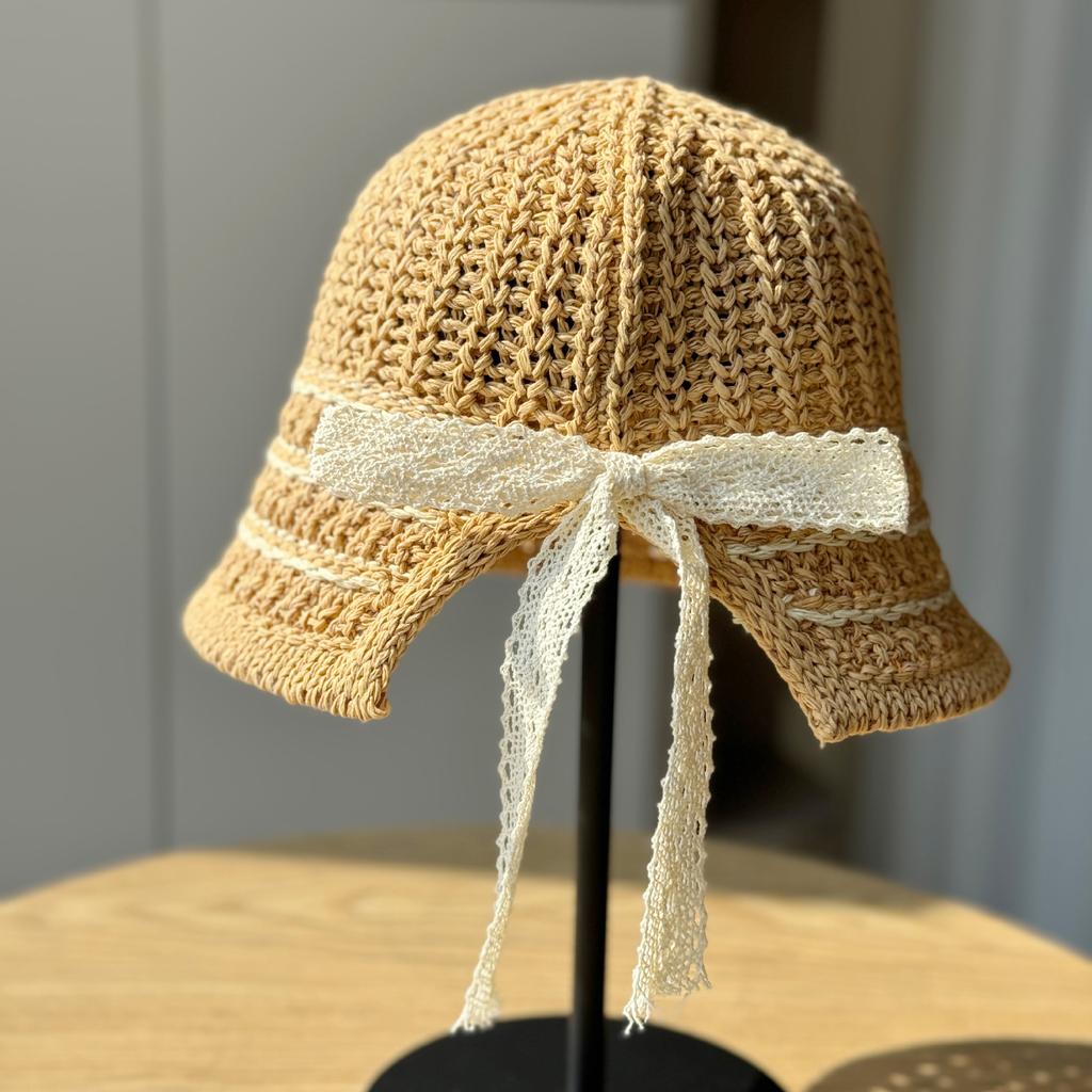 Korean-style thin woven stylish fisherman hat for women, spring and summer, face-slimming, casual and versatile, hollow-out knitted bucket hat