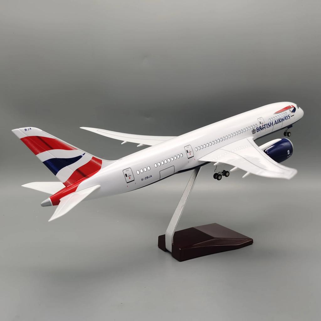Diecast Resin Airplane 47cm B787 British Airways Plane 1/130 Scale Model Aircraft With LED Stand Home Desktop Decor