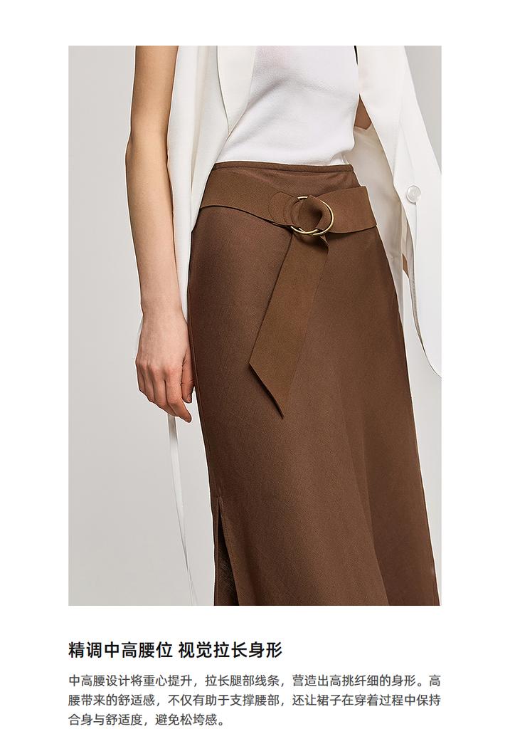 LILY Retro Slant Cut Brown Half length Skirt for Women