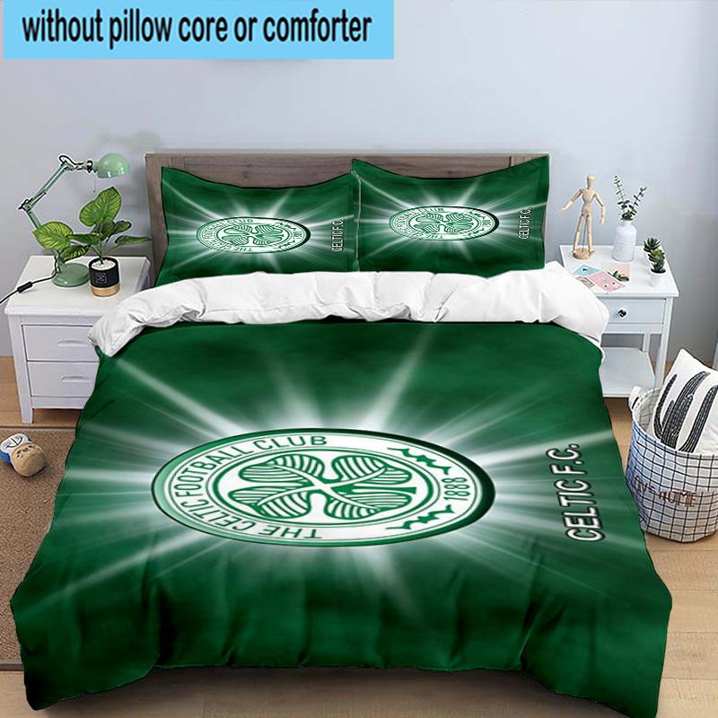 3pcs Celtic Football Club Crest Printed Bedding Set Duvet Cover Closure Includes 1 Duvet Cover & 2 Pillowcases Bedding Sets Home Decor Gifts