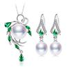 LSOOYH Зеленый Кристалл Пресноводный Жемчуг Длинные Серьги Ювелирные Наборы Цирконий Лист Ожерелье