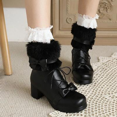 Модные женские ботильоны с бантом, милые каваийные ботильоны на платформе с толстым каблуком и круглым носком, для косплея, удобная готическая обувь, большой размер 44
