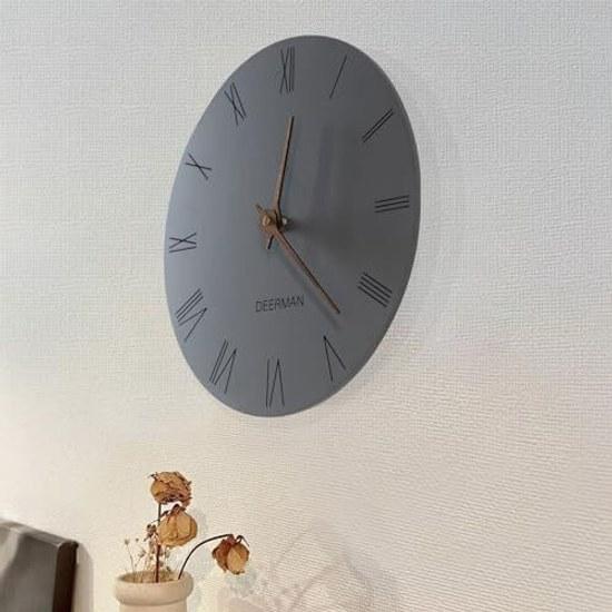 Wall clock 30cm wooden silent hanging simple design Roman numeral gray