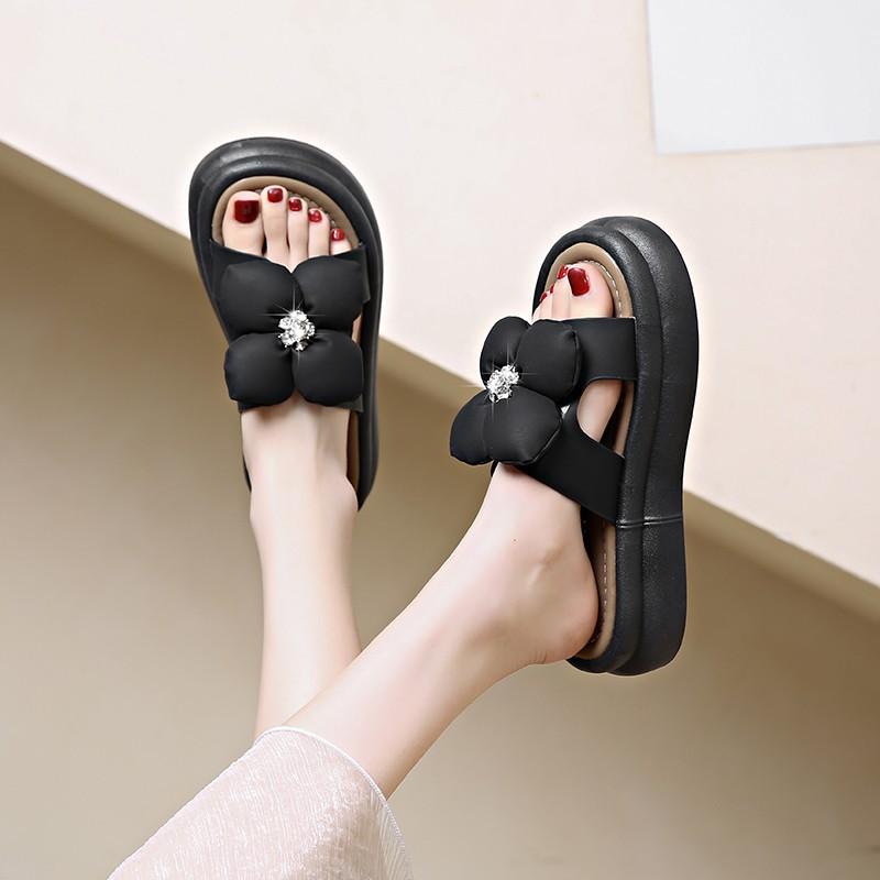 Летние новые туфли на платформе женские тапочки с цветочным дизайном и открытым носком женские туфли повседневные тапочки домашние нескользящие тапочки