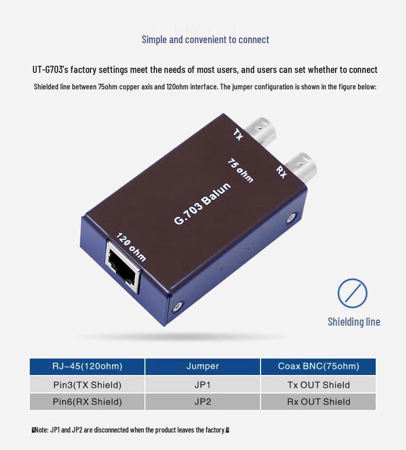Конвертер RJ45 в BNC 75 Ом на 120 Ом: Адаптер витой пары «балансный-несбалансированный» с металлической оболочкой