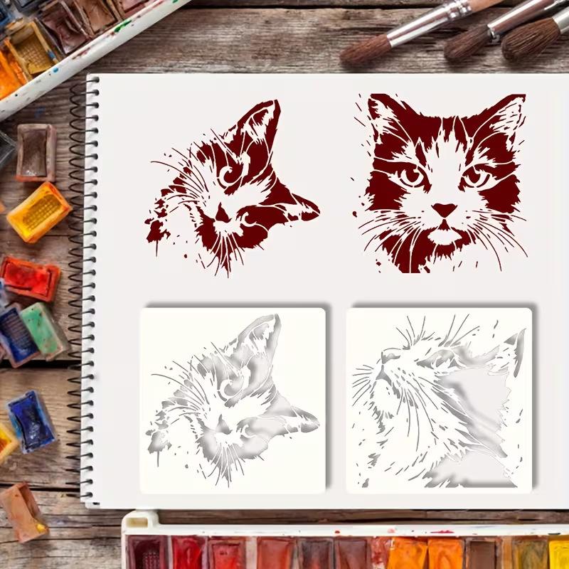 Cat Stencils for Painting Walls 4Pcs Kitten Pattern Hollow Molds Reusable for Home Decor and Scrapbooking DIY Crafts