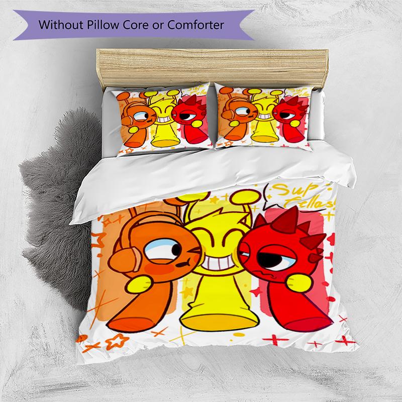 3pcs Sprunki8 pattern bedding set duvet cover set includes duvet cover &pillowcases, perfect all season bedroom decoration & gift