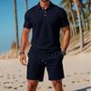 Men's Casual Set  Loose And Breathable Short-sleeved Shirt And Vacation Shorts Solid Color Quick-drying Men's Two-piece Set