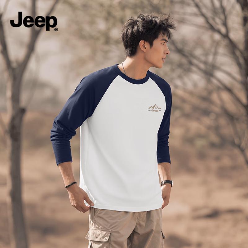 JEEP Men's Vintage Long-Sleeve Raglan Crewneck T-Shirt