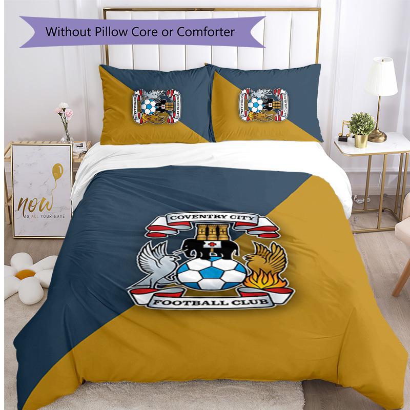 Coventry City Football Printed 3 Pieces Bedding Set, Comfortable Skin Friendly Bedroom Duvet Cover Set