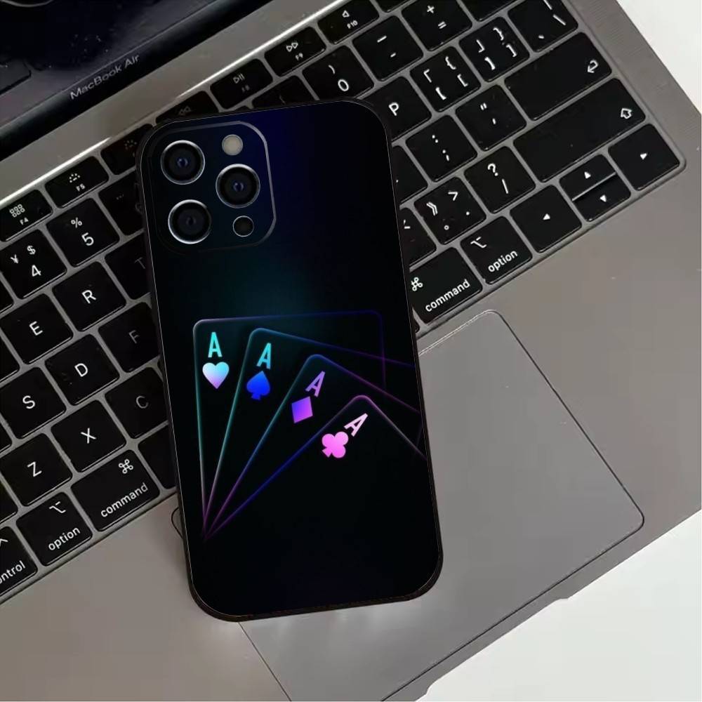 Dark Poker Phone Case For iPhone 17, 16,15,14,13,12,11 Plus,Pro Max, Others Soft Black Cover