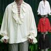 Vintage Men S Solid Long Sleeve Shirt With Pleated Puff Sleeves