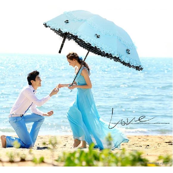 Lace Flower Women Sun Parasol Sunscreen Portable Compact Black Coating Anti UV Rain Umbrella Girl Princess Sunshades