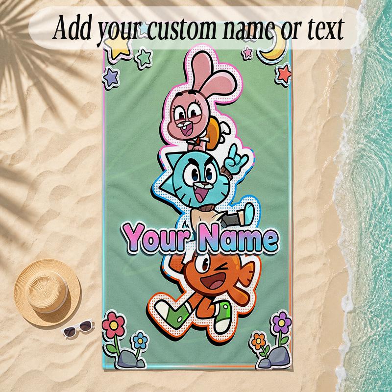 Beach TowelAmazing World of Gumball Custom Name Text Personalized Soft Towel for Beach Pool Indoor Home Decor Gift