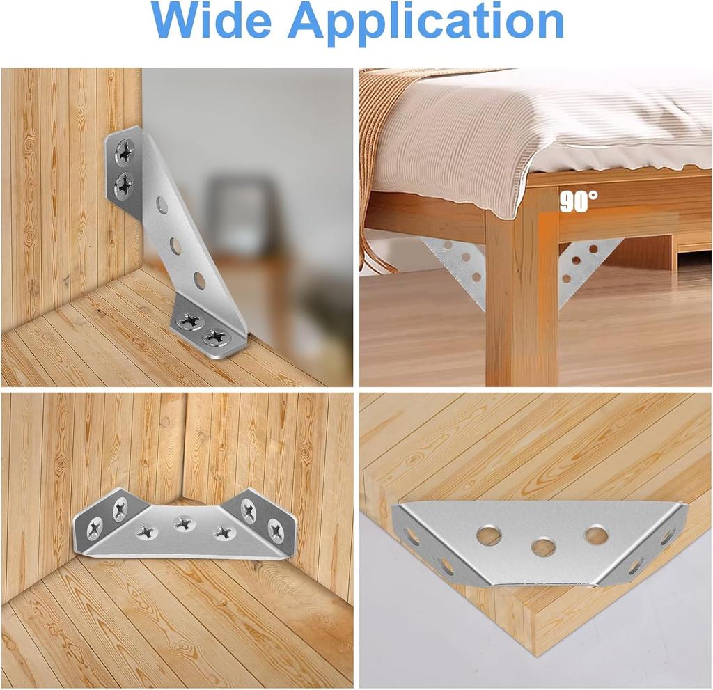 Stainless Steel Corner Braces, Furniture Corner Connectors with Screws,Triangle Shelf Support Brackets for Wood Cabinet Desk Bed