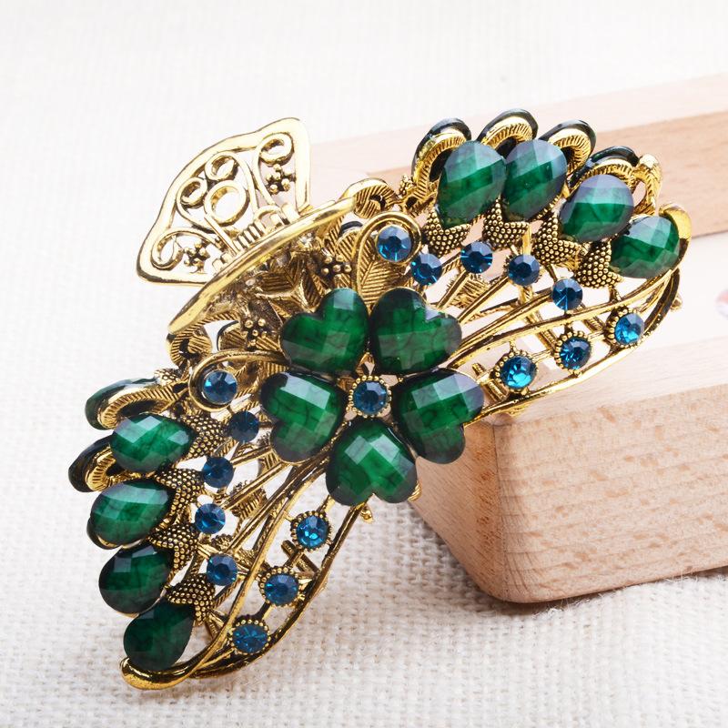 НОВЫЙ винтажный кристалл, смола, цветок, коготь для волос, краб, ювелирные изделия, цветок, заколка для волос в виде павлина, женская заколка для банкета, аксессуары