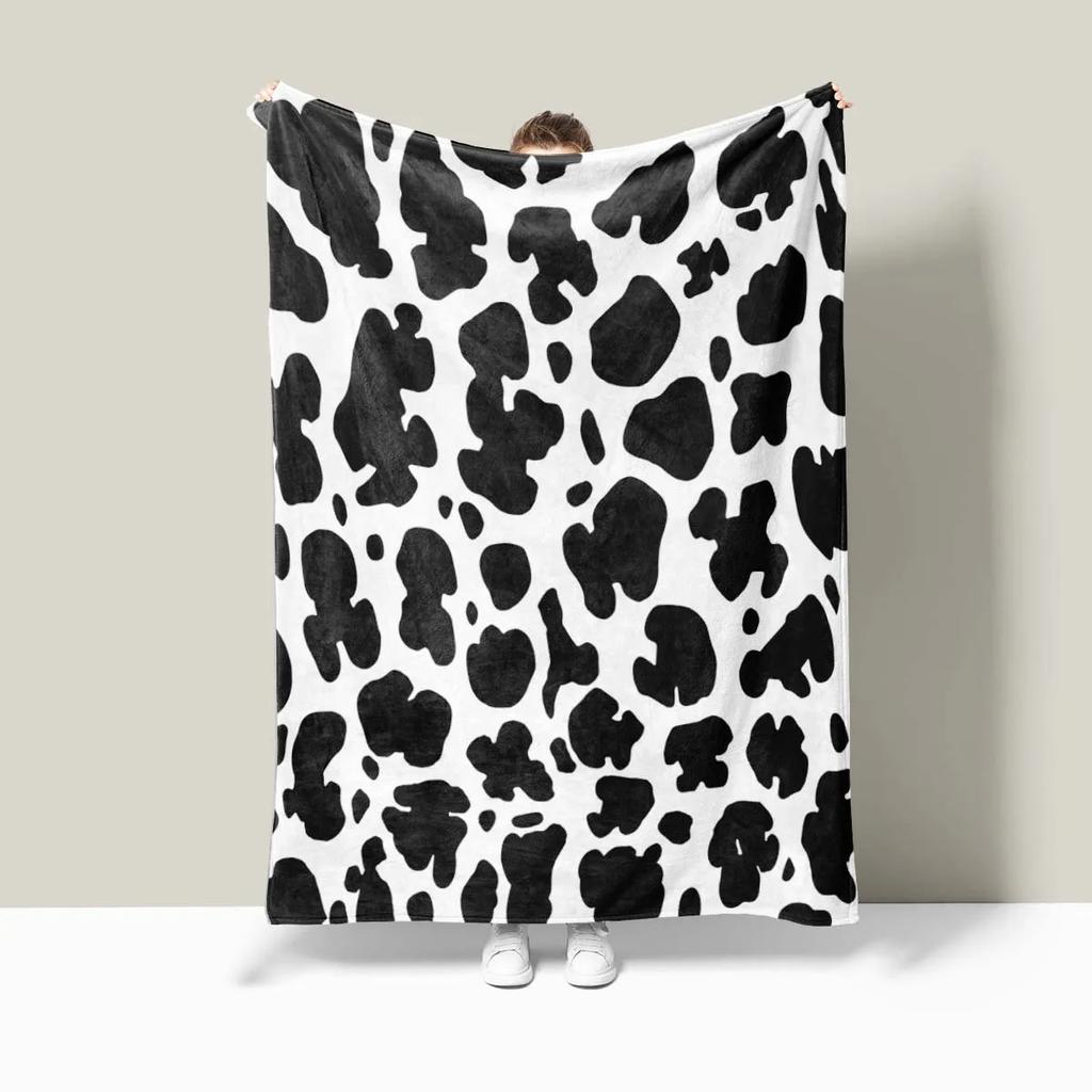 1 Piece of Black and White Cow Pattern Blanket Double-sided Flannel Digital Printed Sofa Blanket, Air Conditioning Cover Blanket