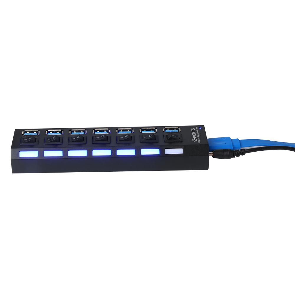 Splitter Converter Sync Data AC Power Adapter 4/7 Port USB 3.0 Hub on/Off Switches 5Gbps High Speed