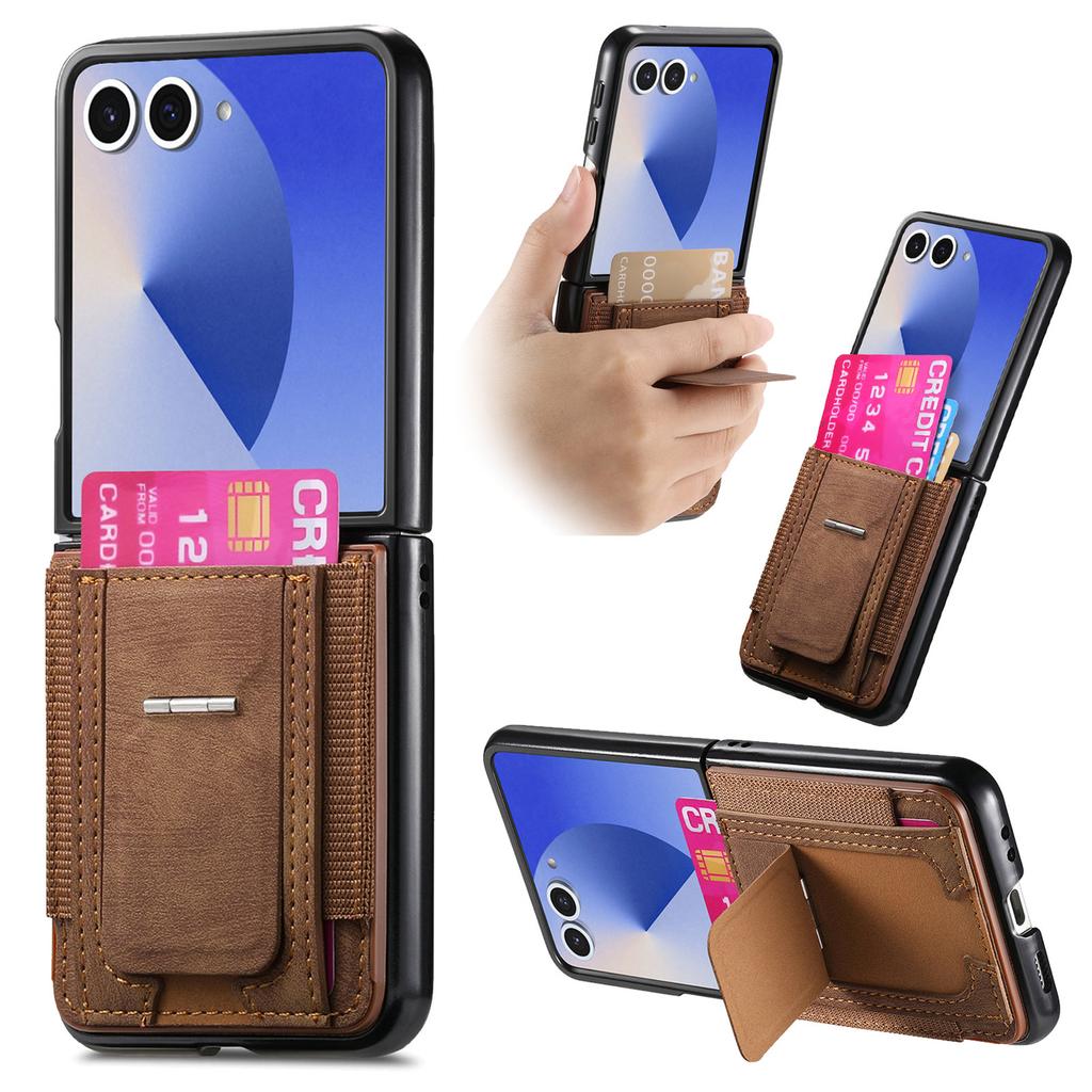 Leather Stand Phone Case for Samsung Galaxy Z Flip 7 fe 6 5 4 Flip6 Flip5 Flip 7 fe Wallet with Card Holder Ring Back Cover