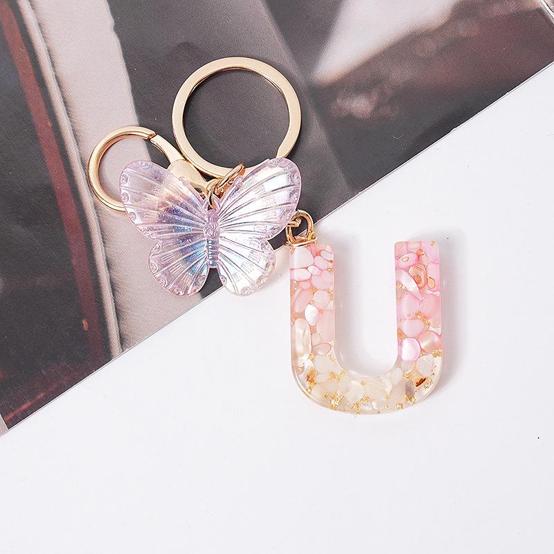Розовая мечта Бабочка 26 букв от А до Я брелок из смолы 26 инициалов Белый камень сусальное золото кулон брелок для рюкзака подвеска сумка Декор