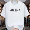 Summer Men's and Women's 100% Cotton Casual Comfortable Loose Fashion Italian Milan Letter Print Short-sleeved Shirt