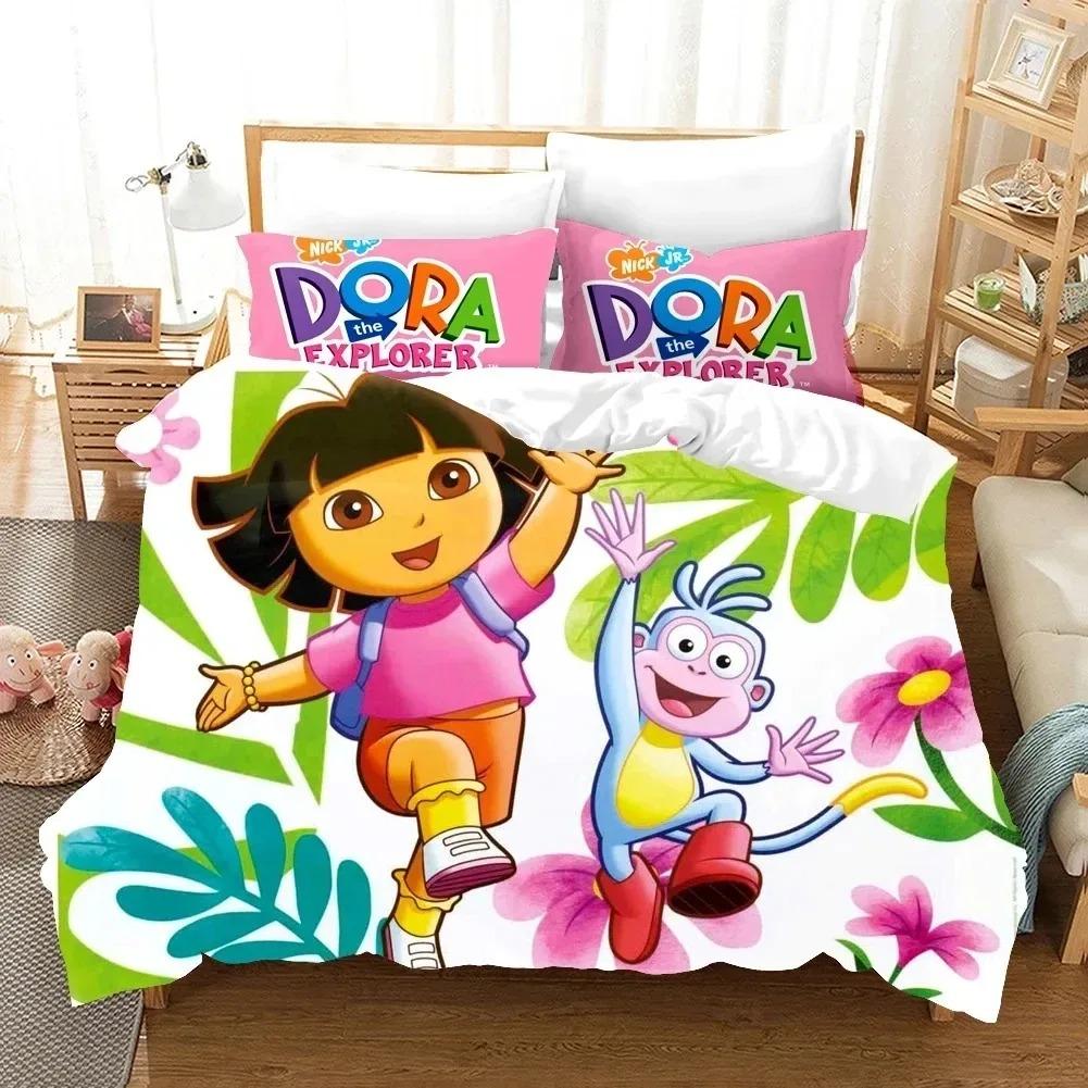 3D Dora The Explorer Cartoon Duvet Cover,Soft Throw Bedding Bedroom Decor for Home Bedroom Bed Cover Kids Gift