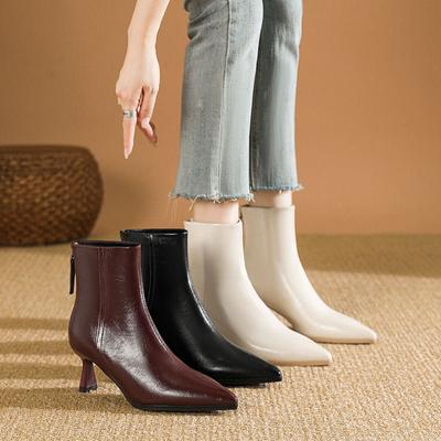 Женские осенне-зимние туфли на высоком каблуке из мягкой кожи, остроносые тонкие ботильоны 2024, новые женские ботильоны на тонком каблуке, белые ботильоны на высоком каблуке для женщин