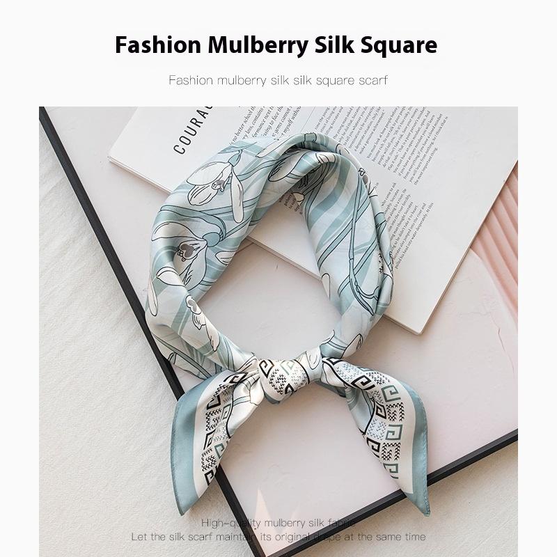 Literary Small Floral Summer 100% Mulberry Silk Shawl Age-reducing Fashion Neck Protection Professional Scarf