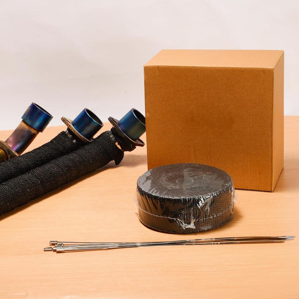 Exhaust Heat Wrap Roll 2" X 16' Black Fiberglass Heat Shield Tape 1 Rolls 5Cm X 5M With 10Pcs Stainless Ties For Motorcycle Car Truck