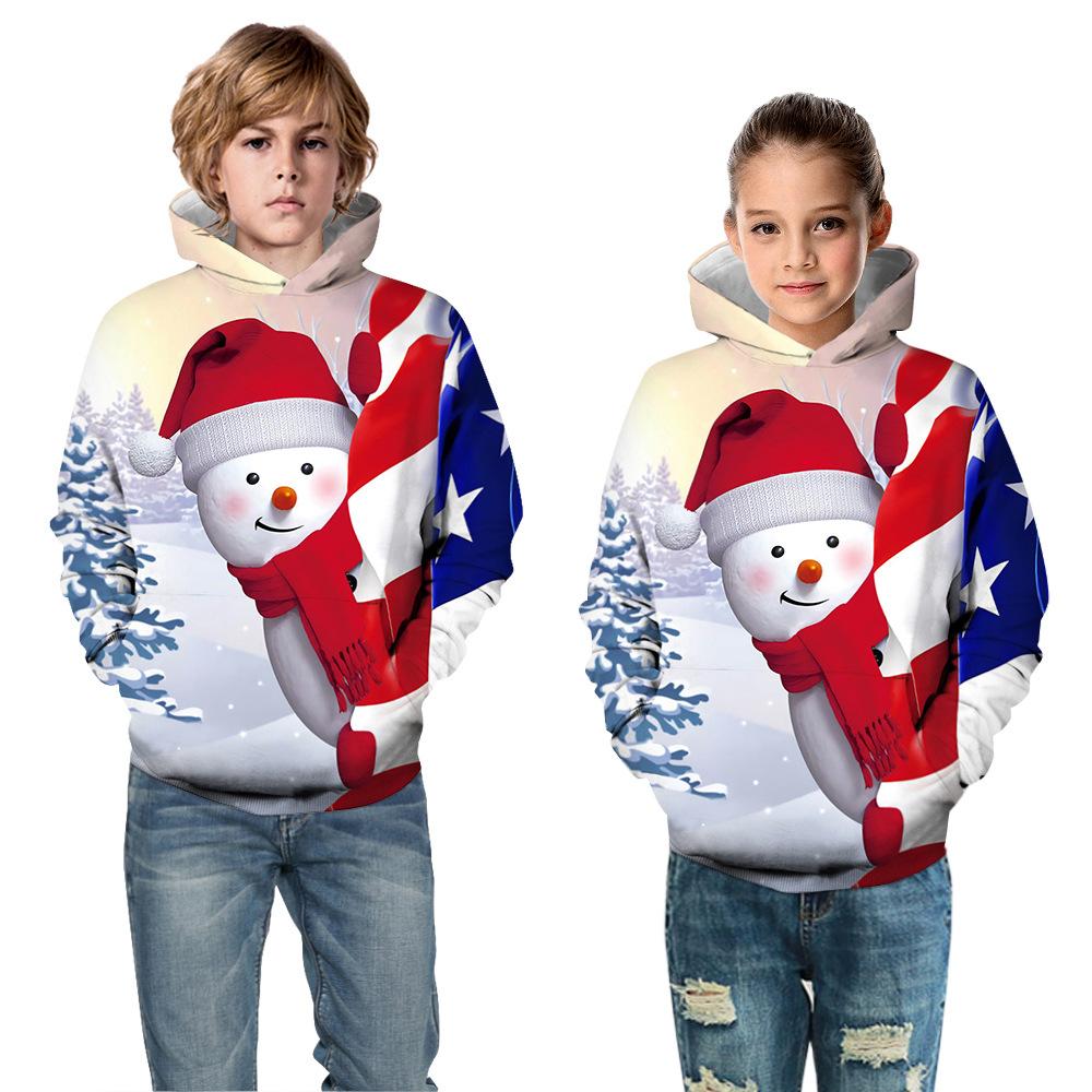 5-14 Years Boys Hoodies Girls Pullover Autumn 3D Snowman Print Teenagers Christmas Halloween Gift New Children Sweatshirt Coat