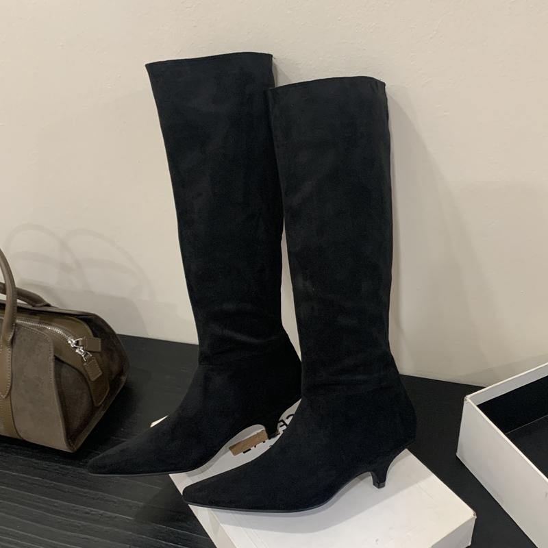 Eilyken Зимние женские сапоги до колена с острым носком, модные туфли на тонком низком каблуке, дизайнерские плиссированные ботильоны