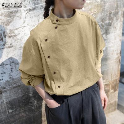 Женская повседневная блузка свободного кроя с воротником-стойкой и рукавами 3/4, однотонная