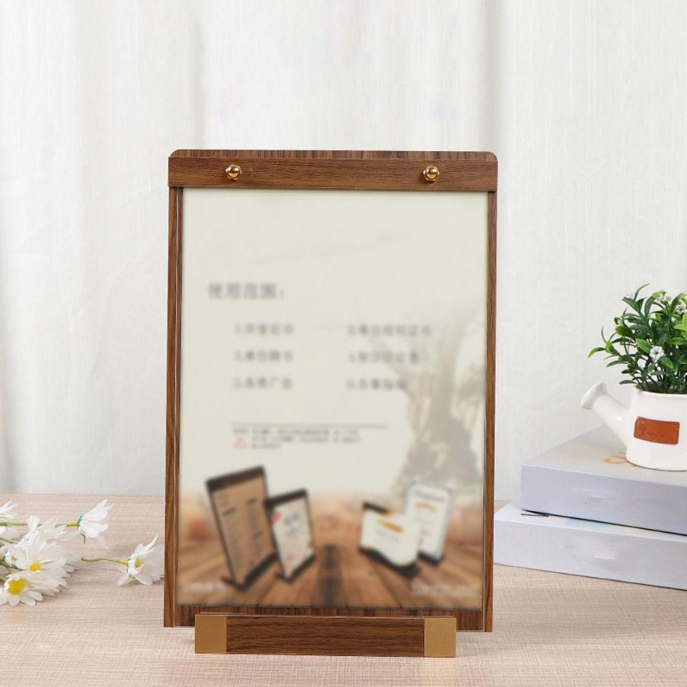 A4/A5 Walnut Wood Menu Clipboard Non-slip Base Table Top Sign Display Shelf Office