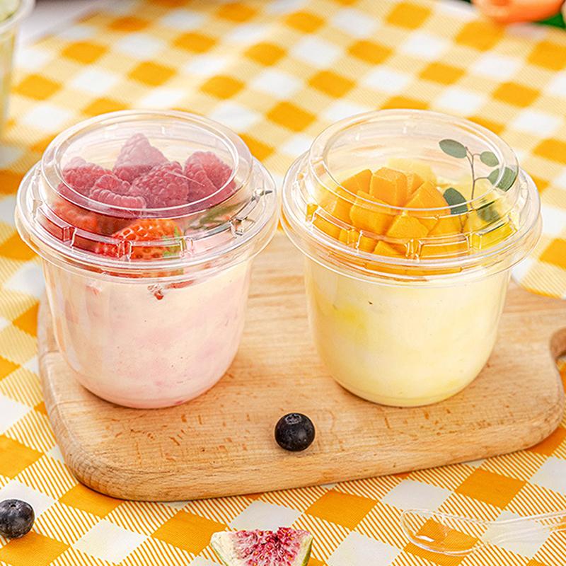 10Pcs 10Oz Disposable Mousse Cups Cake With Lid Clear Plastic Boxes Ice-Cream Dessert Picnic Pudding Jelly Dessert Yogurt Cups